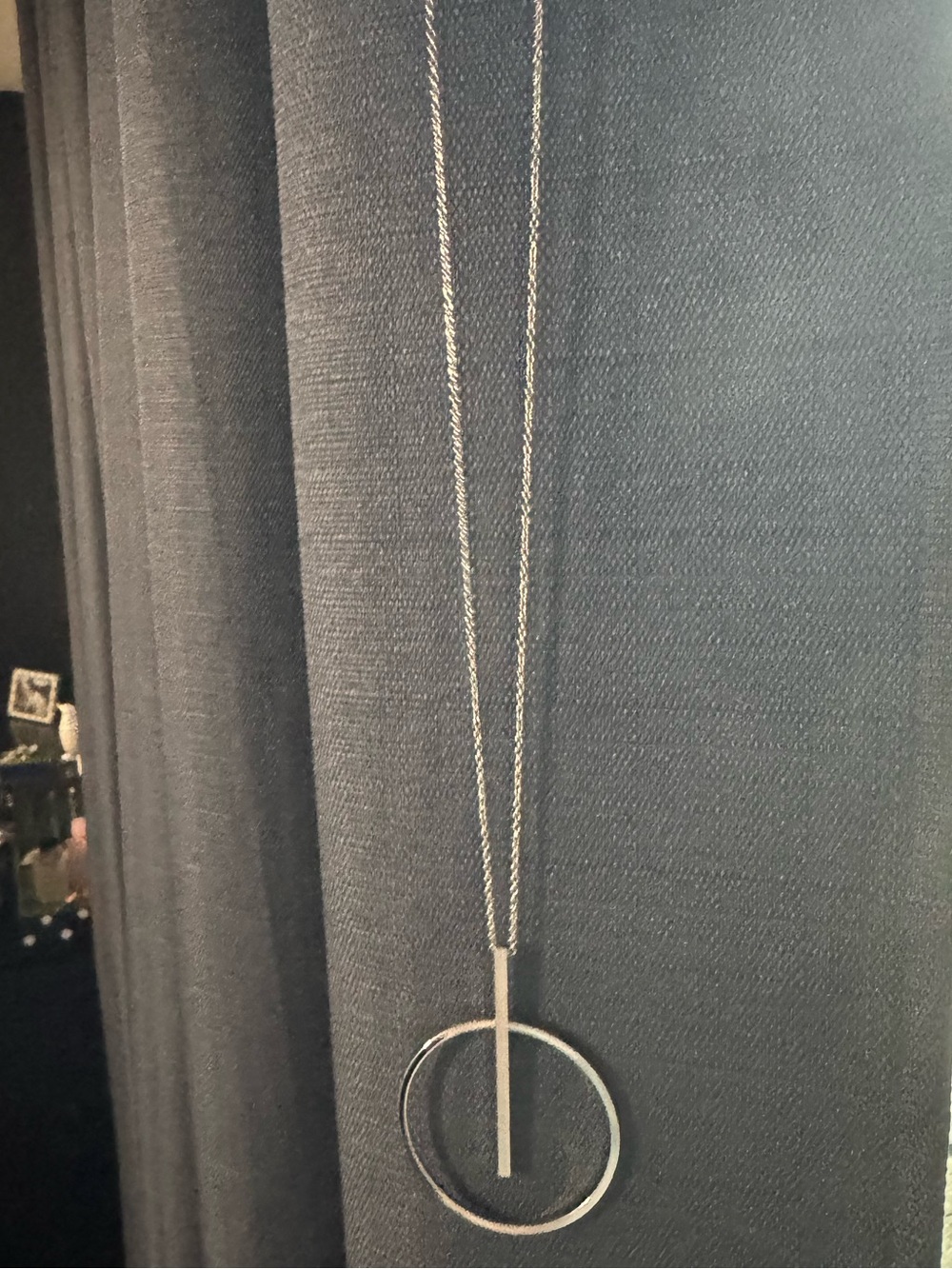Minimalist Silver Circle Pendant Necklace with Vertical Bar
